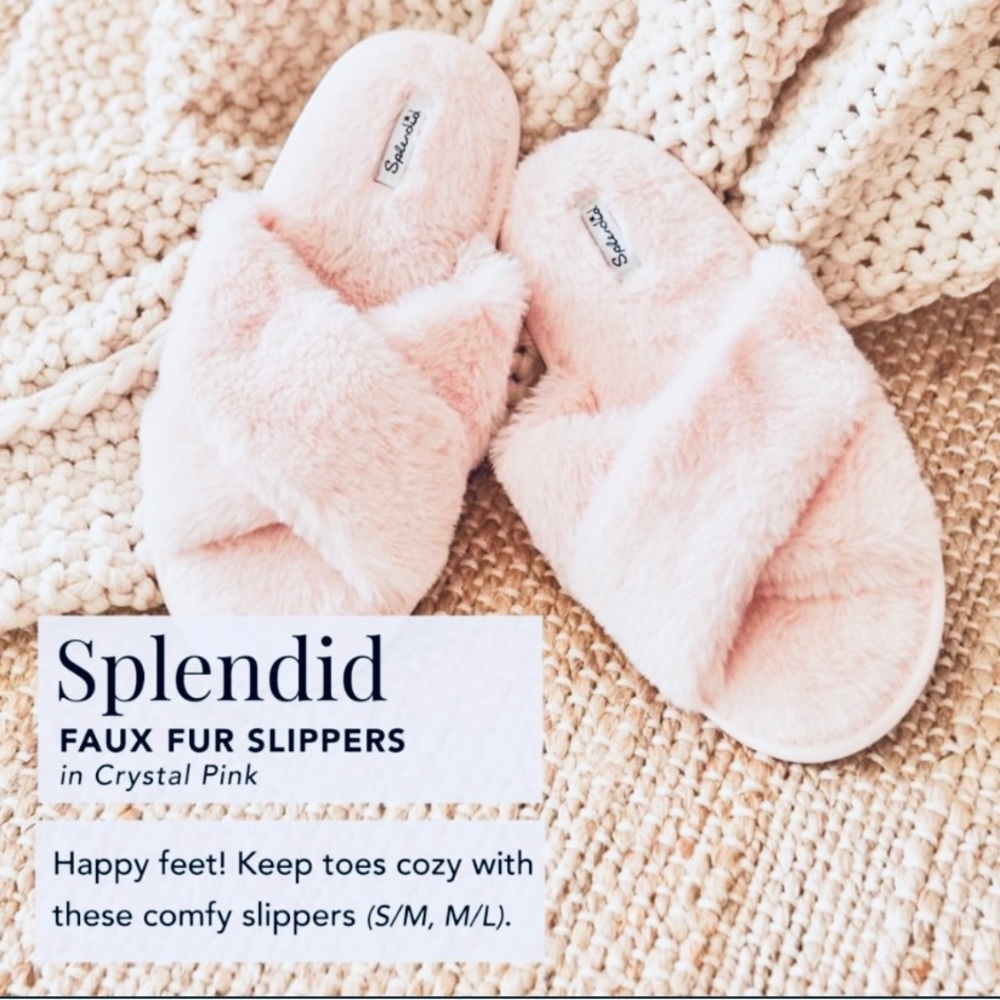 NWT SPLENDID Pink Fluffy Faux Fur Slippers Size 8-11 Medium/Large $48